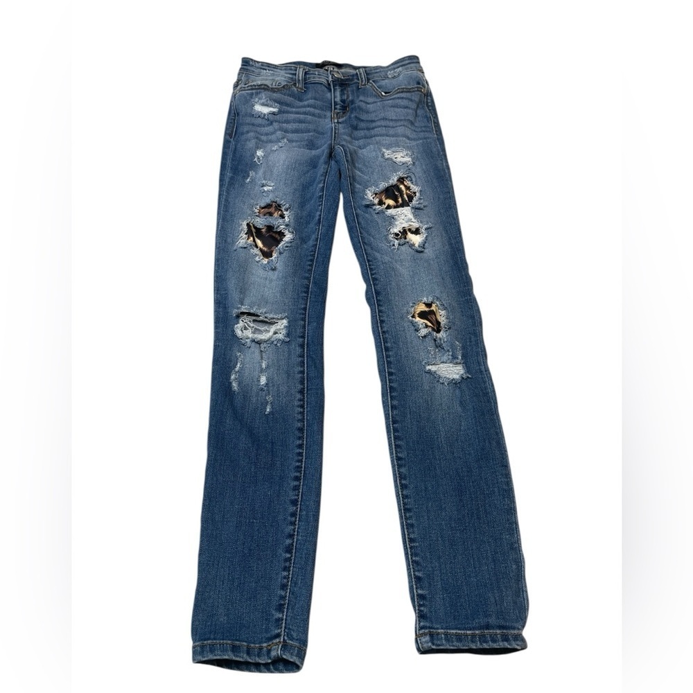 Judy Blue JB8265MD Cheetah Patch Distressed Skinny Fit Jeans Women’s Size 3/26